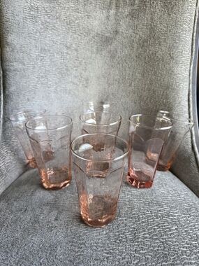 Vintage-style Pink Glass Tumblers - Set of 7 Anchor Hocking